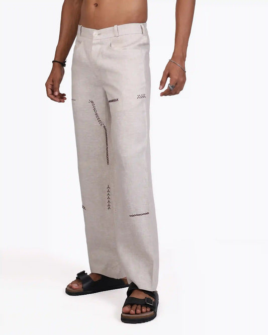 Beige Field Linen Trouser