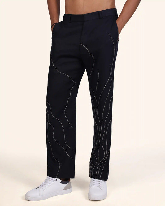 Wavy Black Linen Trouser