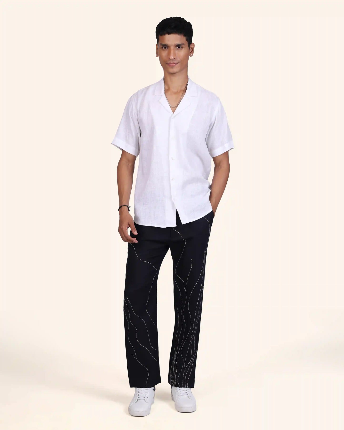 Wavy blue Linen Trouser