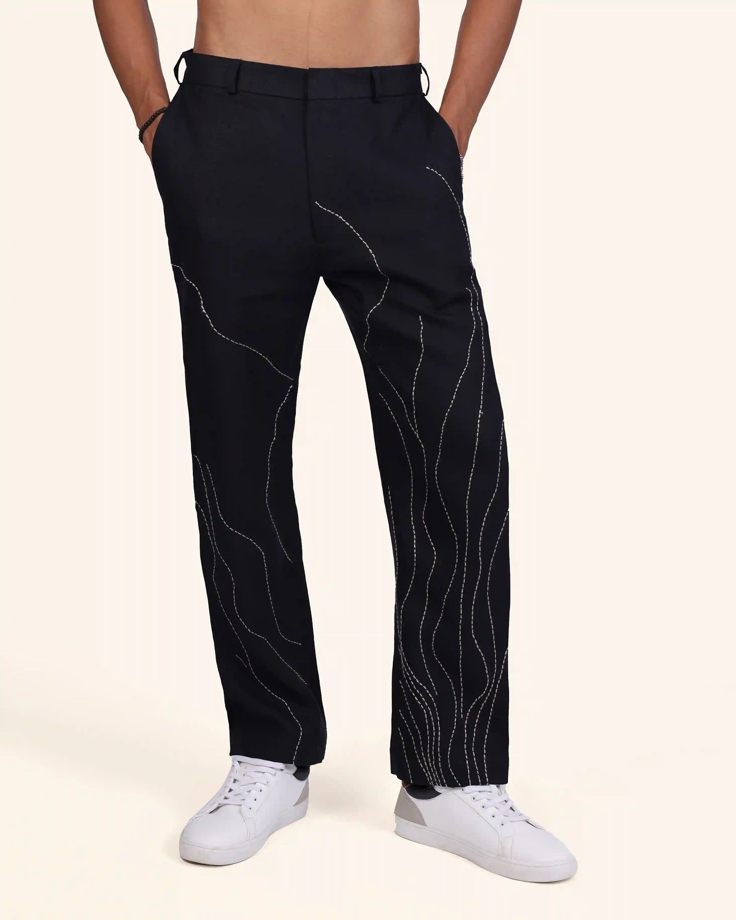 Wavy blue Linen Trouser