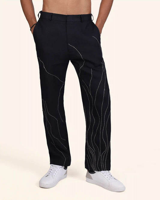 Wavy Black Linen Trouser