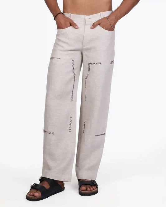 Beige Field Linen Trouser