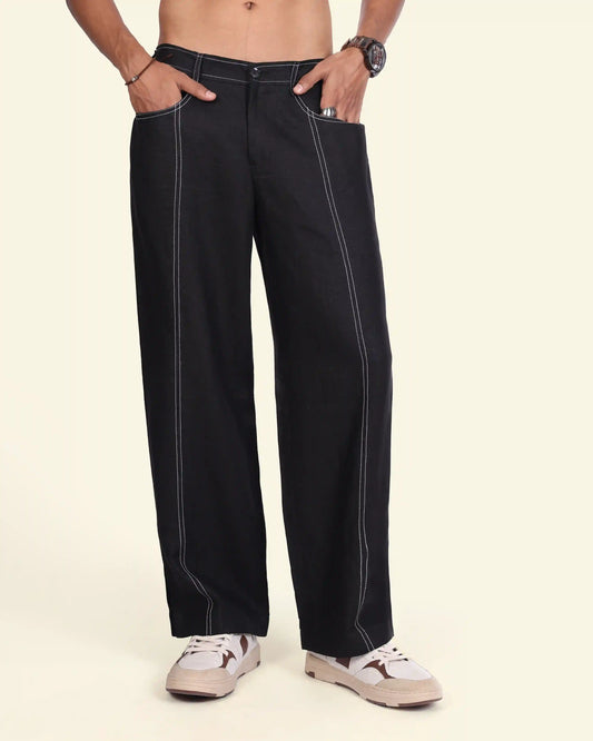 Black Trace Linen Trousers