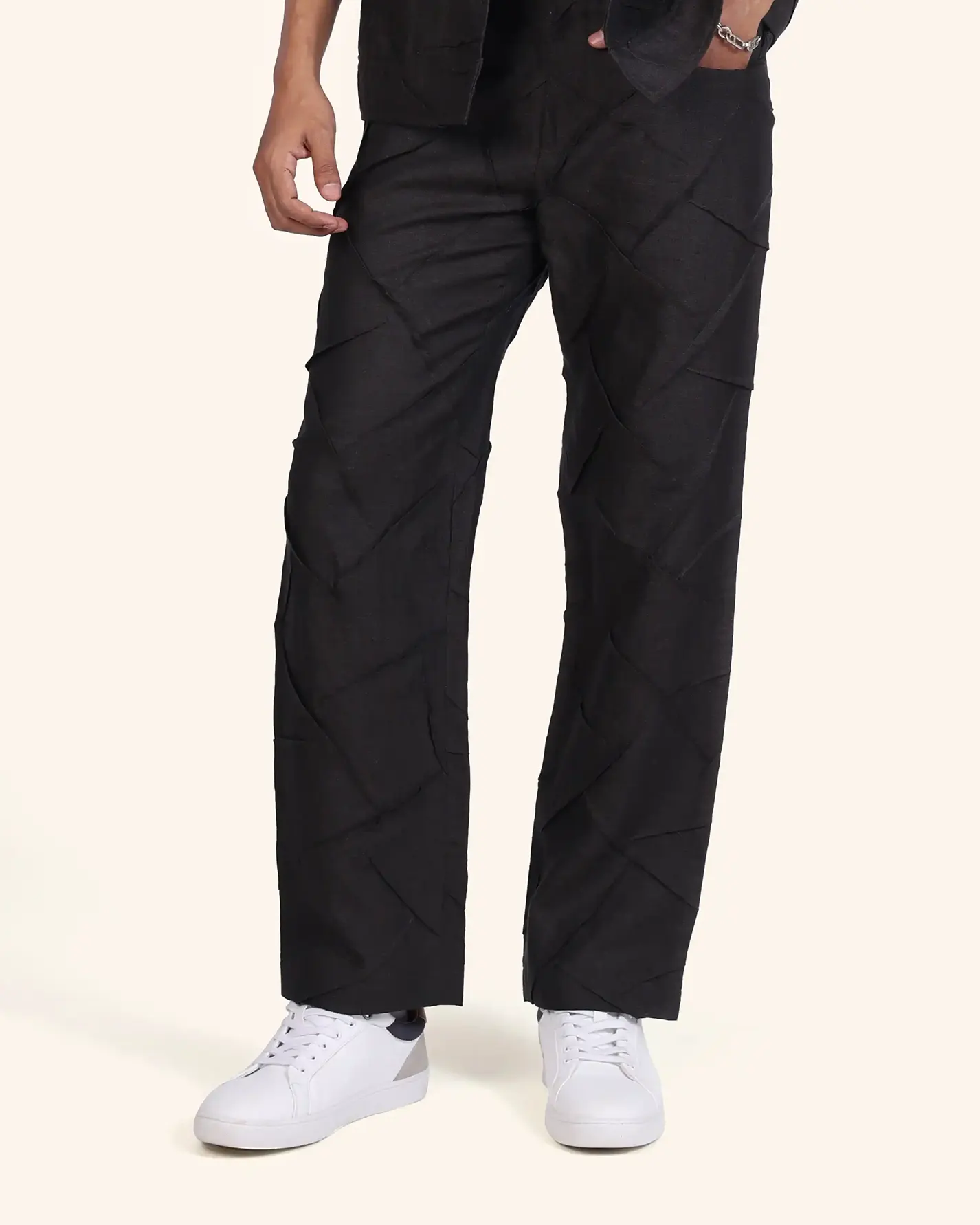 Textured Black Trousers