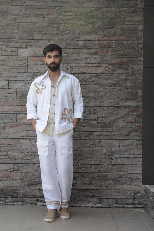 LINEN JACKET SET - PLATINUM WHITE