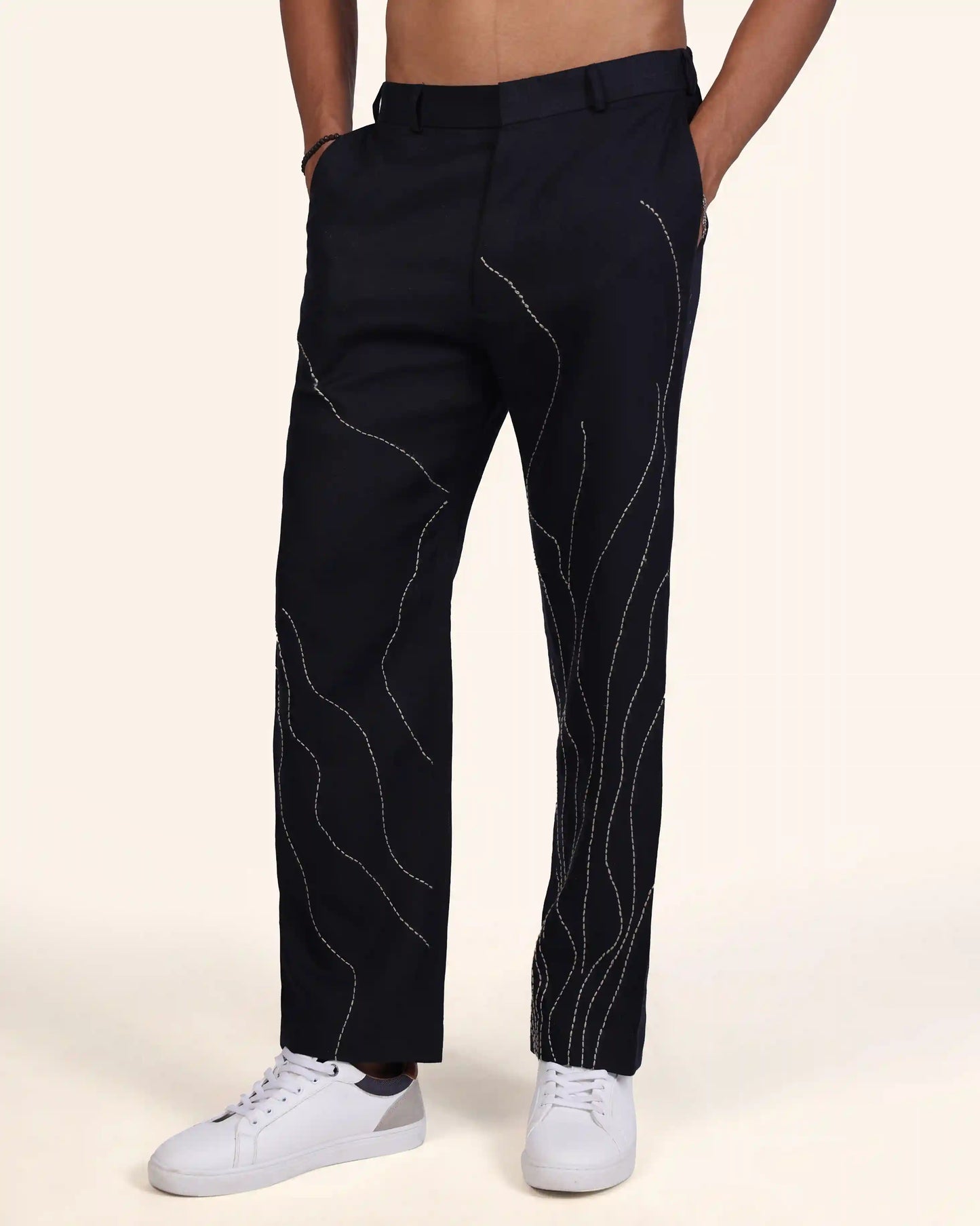 Wavy blue Linen Trouser