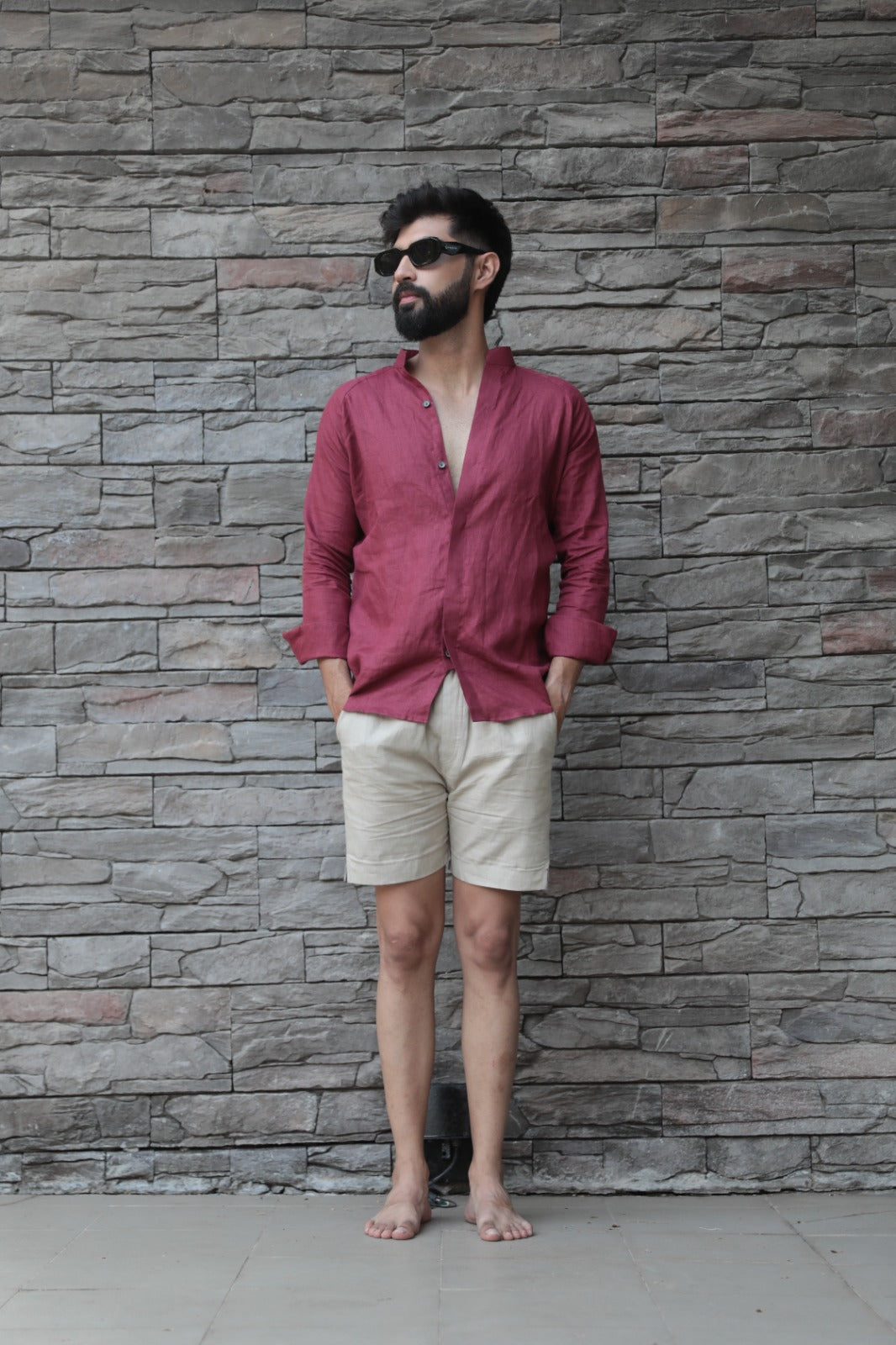 WINE BERRY LINEN SHIRT