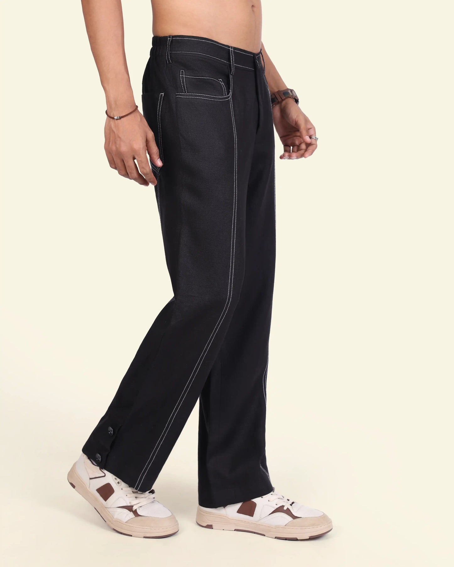 Black Trace Linen Trousers