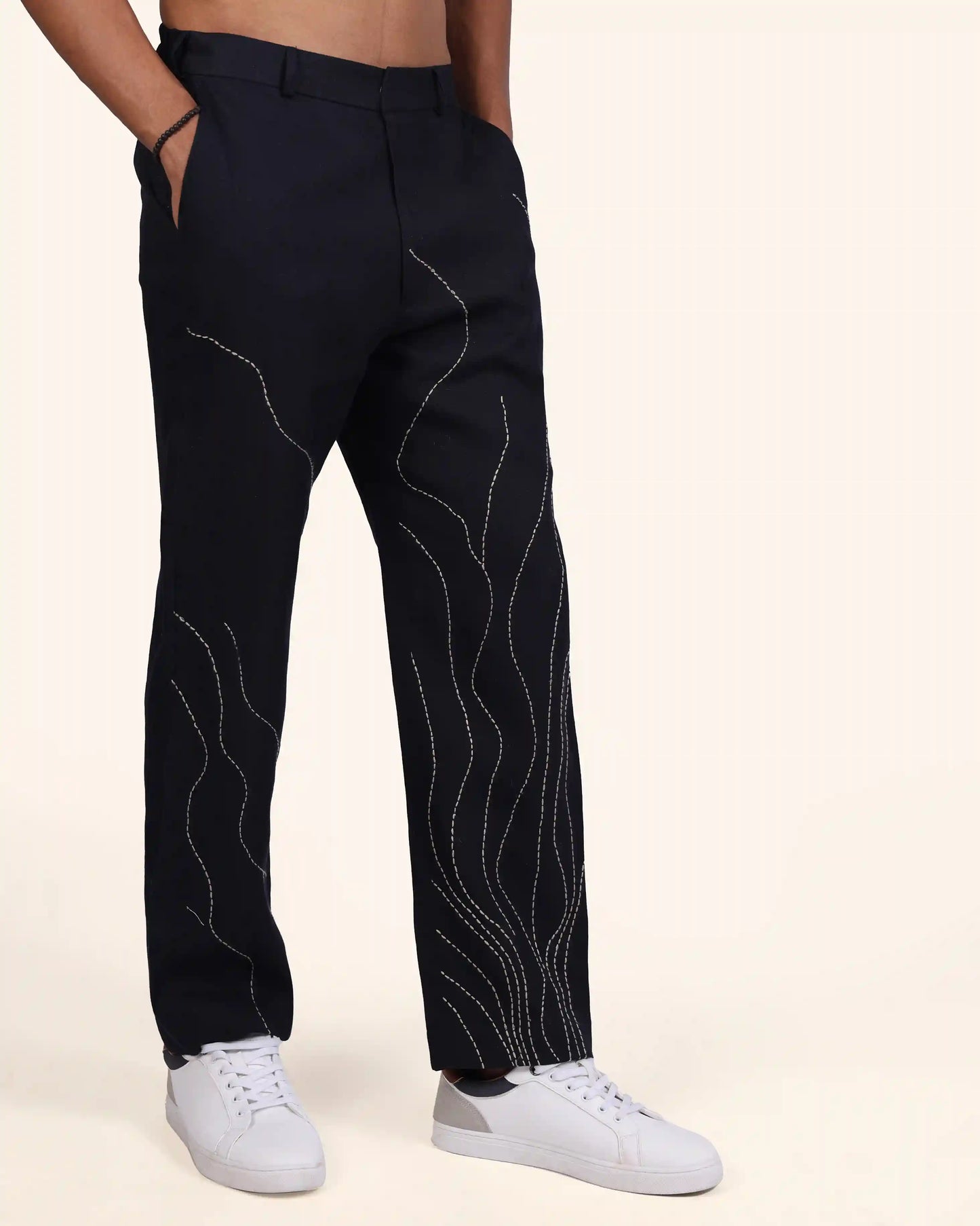 Wavy blue Linen Trouser
