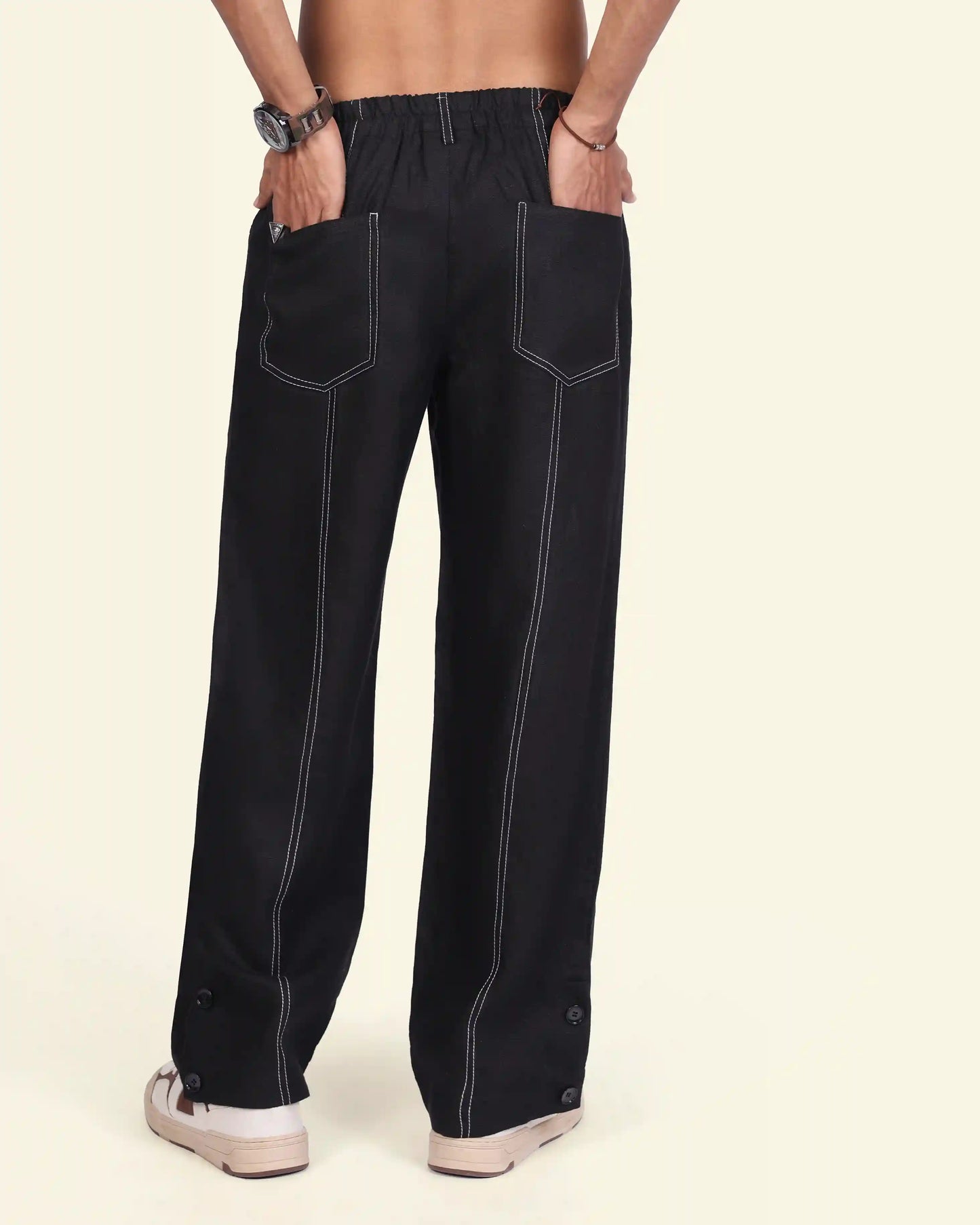 Black Trace Linen Trousers