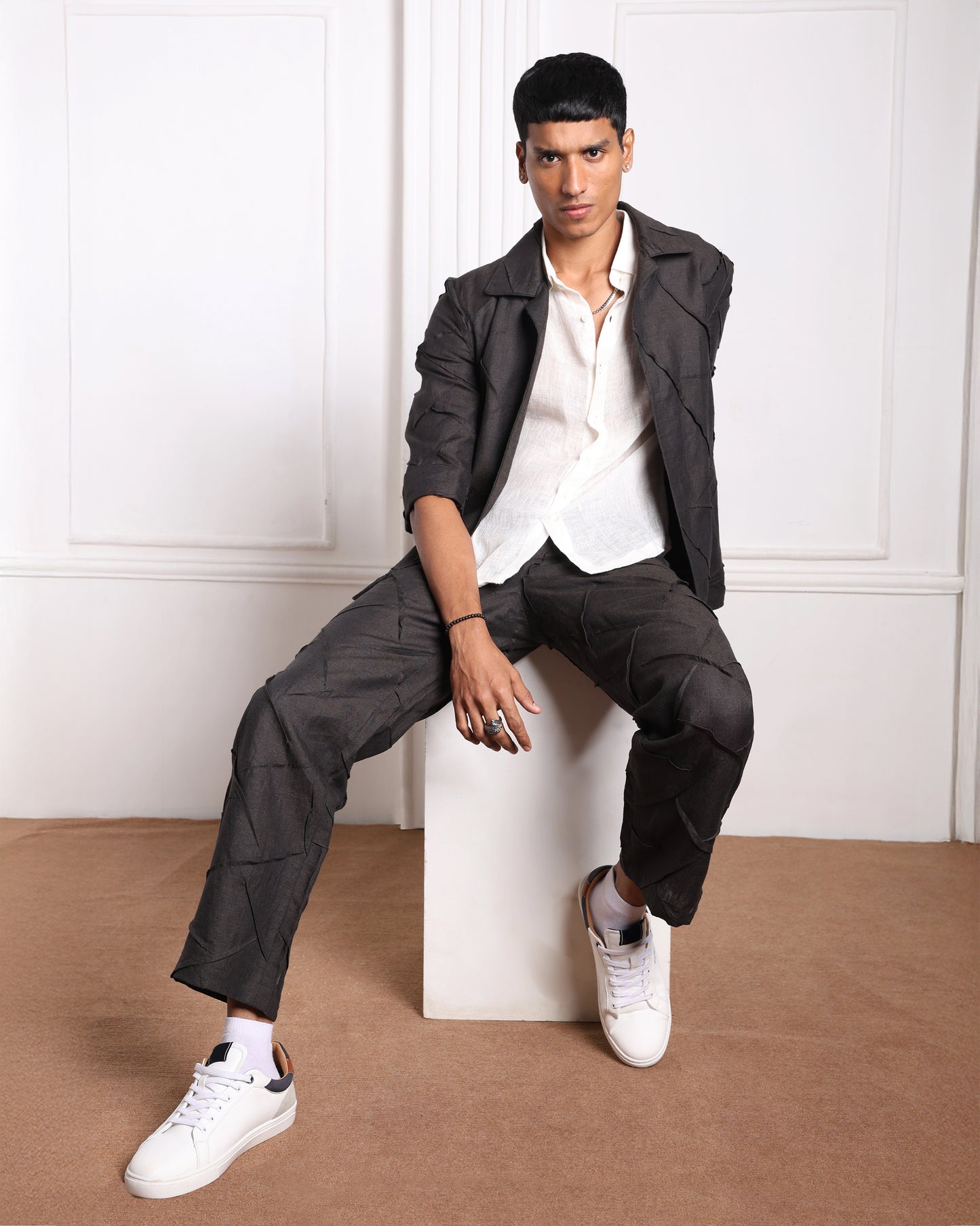 Textured Black Trousers