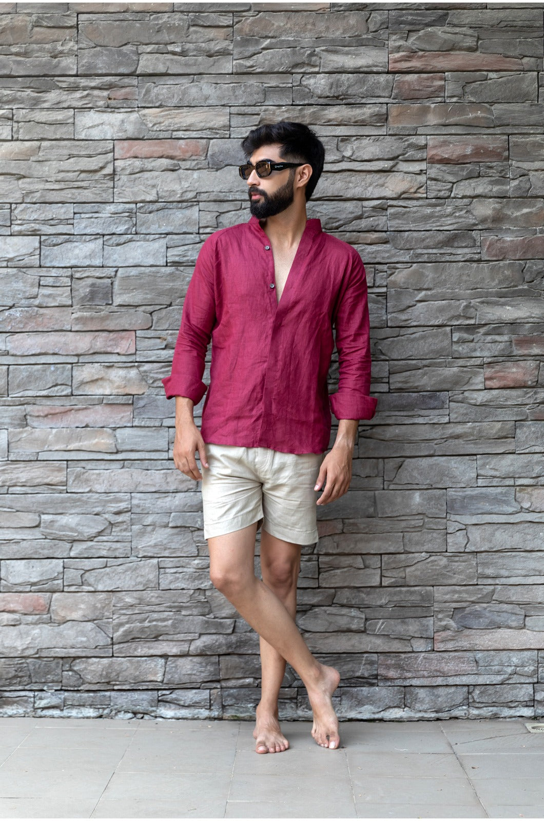WINE BERRY LINEN SHIRT
