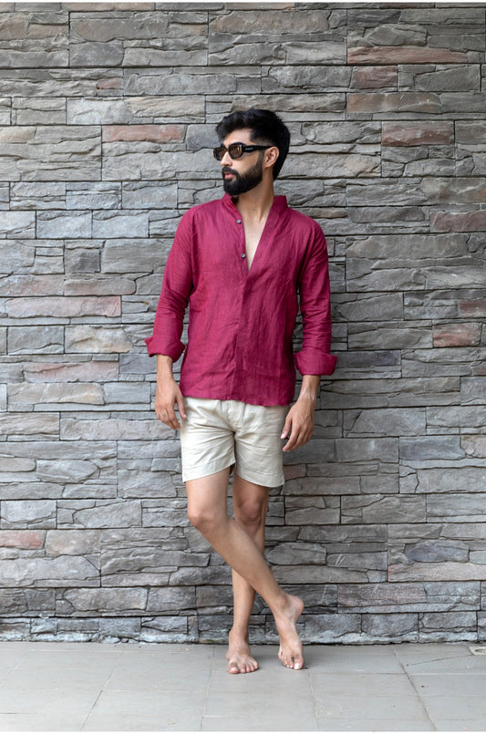 WINE BERRY LINEN SHIRT