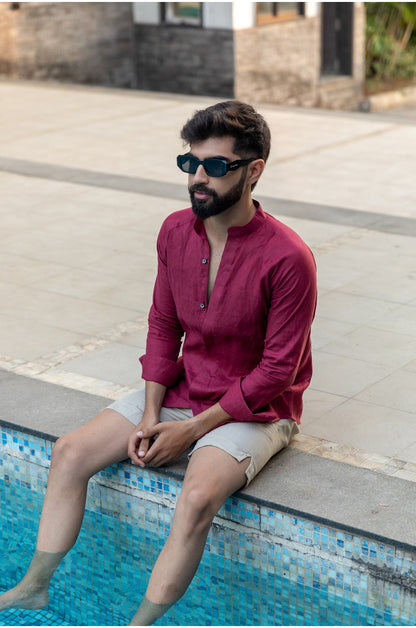 WINE BERRY LINEN SHIRT