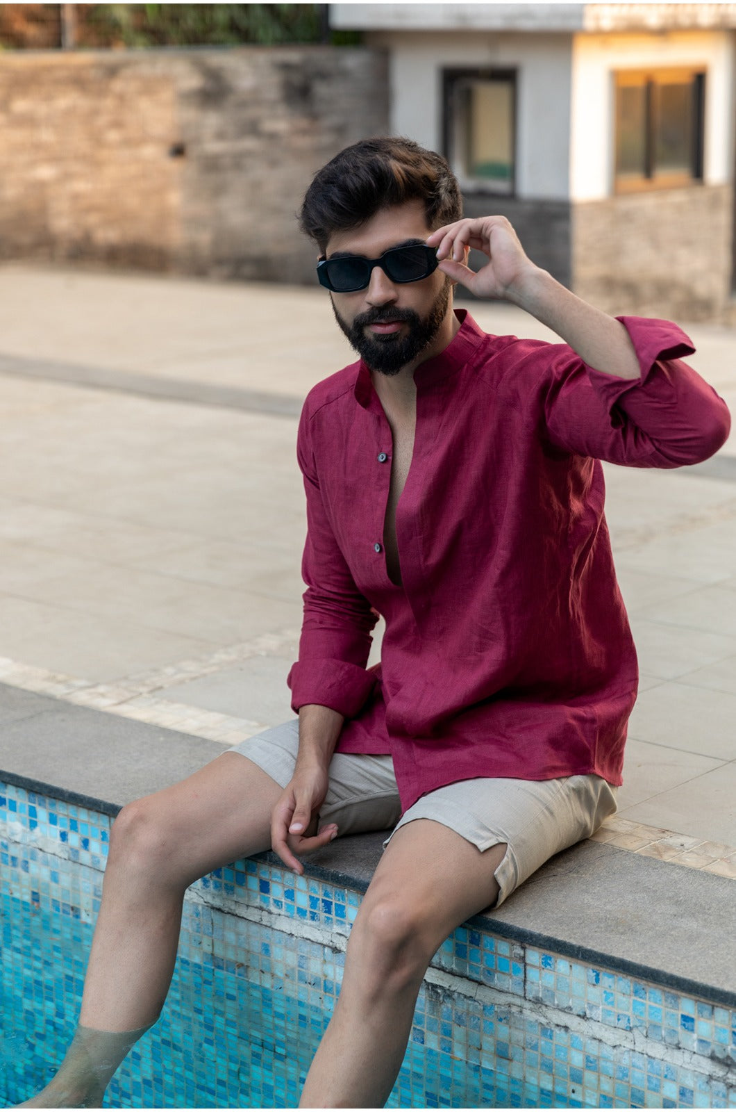 WINE BERRY LINEN SHIRT
