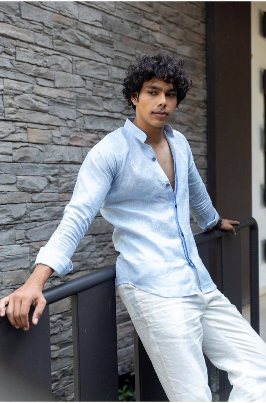 PALE CORAL BLUE LINEN SHIRT