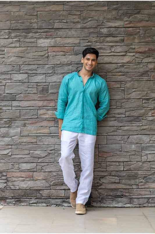 DUSTY TEAL LINEN SHIRT