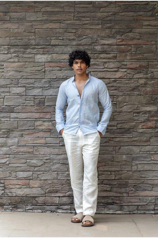 PALE CORAL BLUE LINEN SHIRT