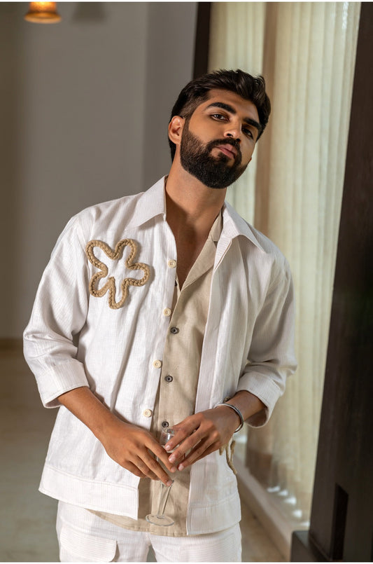 LINEN JACKET SET - PLATINUM WHITE